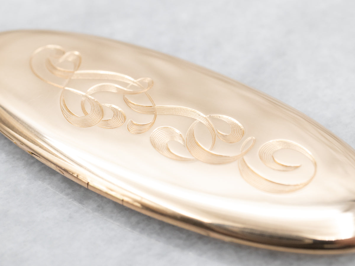 Gold "LSE" Engraved Elongated Oval Locket