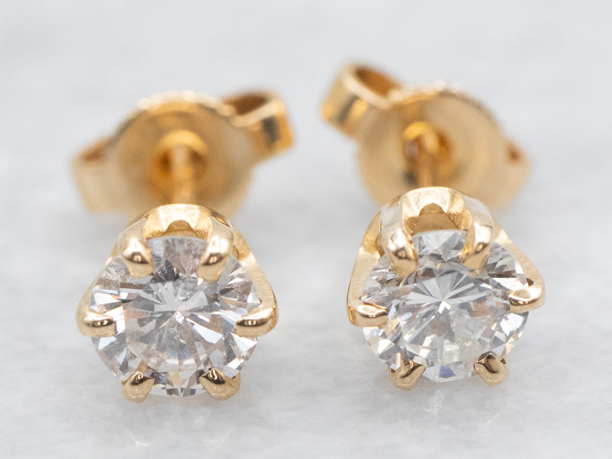 Gold Six Prong Diamond Stud Earrings