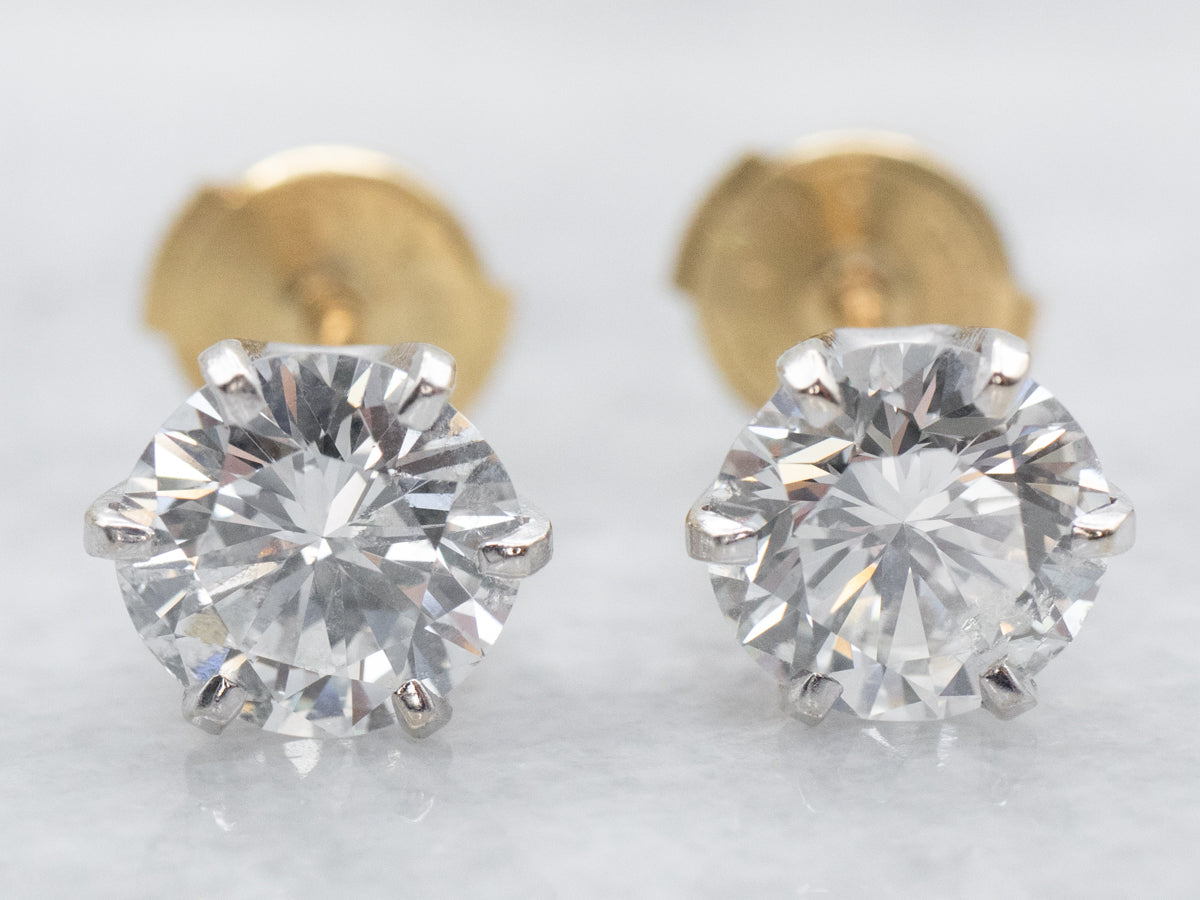 Large Round Brilliant Diamond Stud Earrings