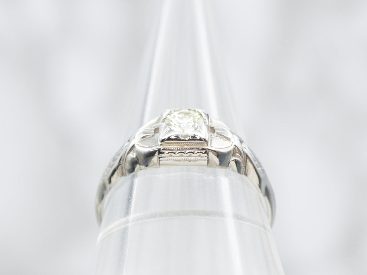 Lovely Diamond Solitaire Engagement in Early Retro Era Mounting