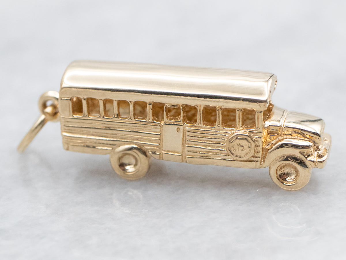 Vintage Gold School Bus Charm