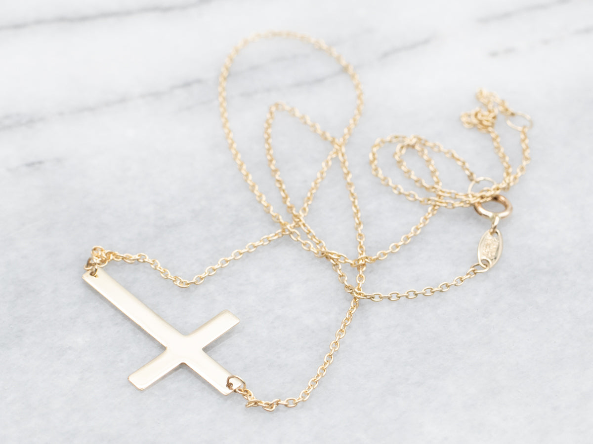 Simple Yellow Gold Cross Chain Necklace