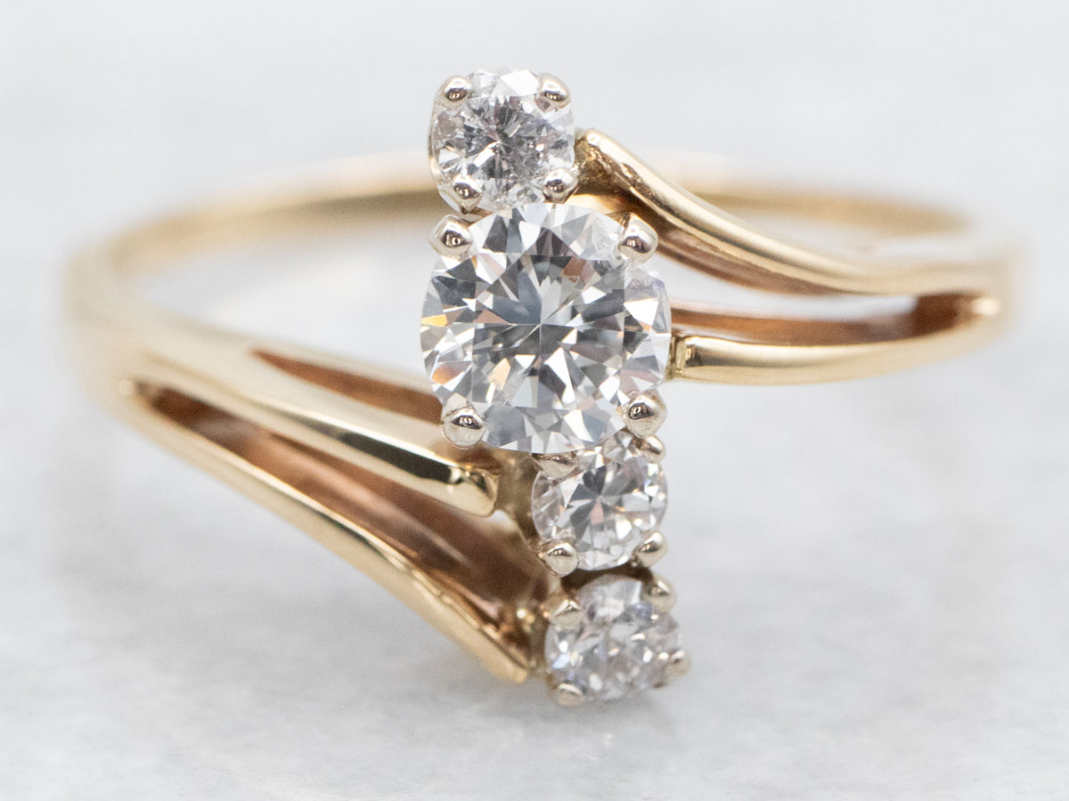 Polished Gold Diamond Bypass Ring