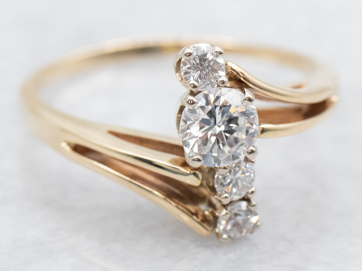 Polished Gold Diamond Bypass Ring