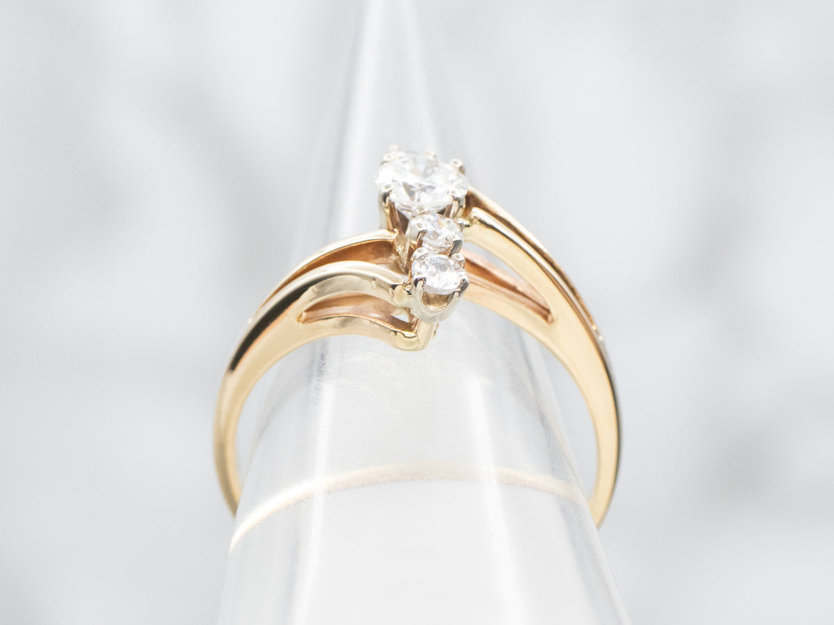 Polished Gold Diamond Bypass Ring