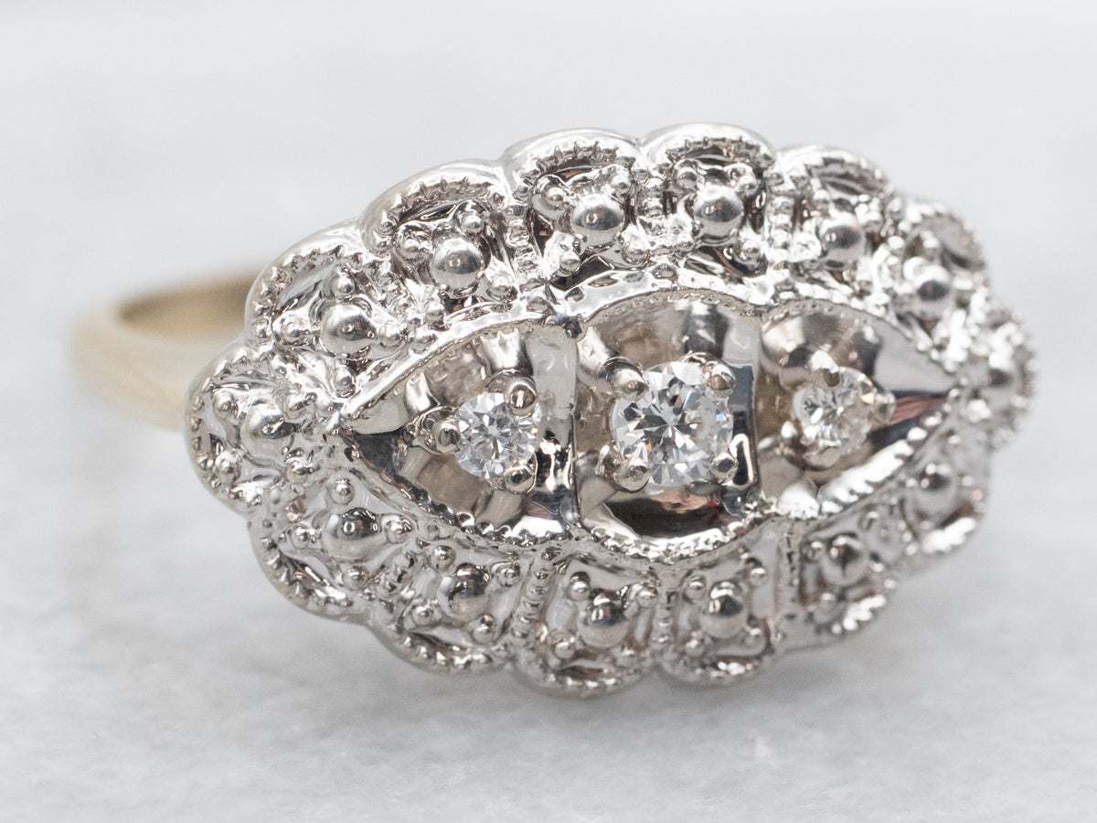 Retro 1950s Two Tone Three Stone Diamond Ring