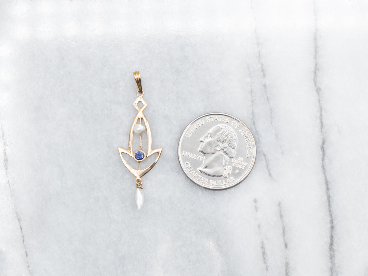 Victorian Sapphire and Pearl Lavalier Pendant