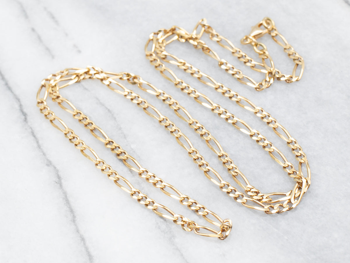 Long Gold Figaro Chain with Lobster Clasp