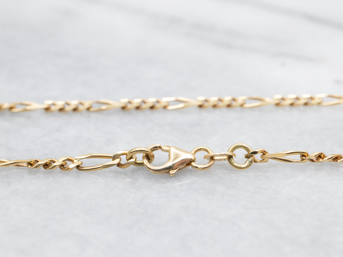 Long Gold Figaro Chain with Lobster Clasp