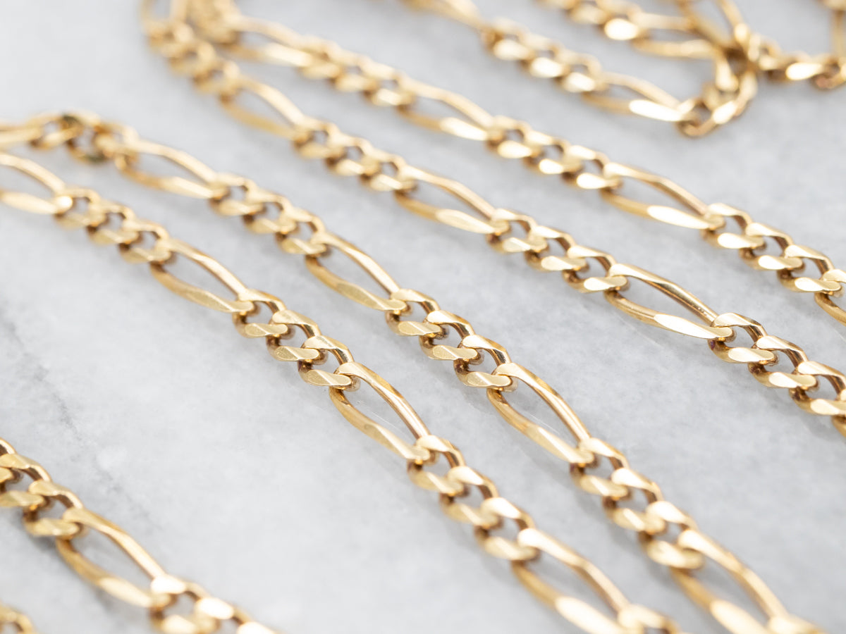 Long Gold Figaro Chain with Lobster Clasp