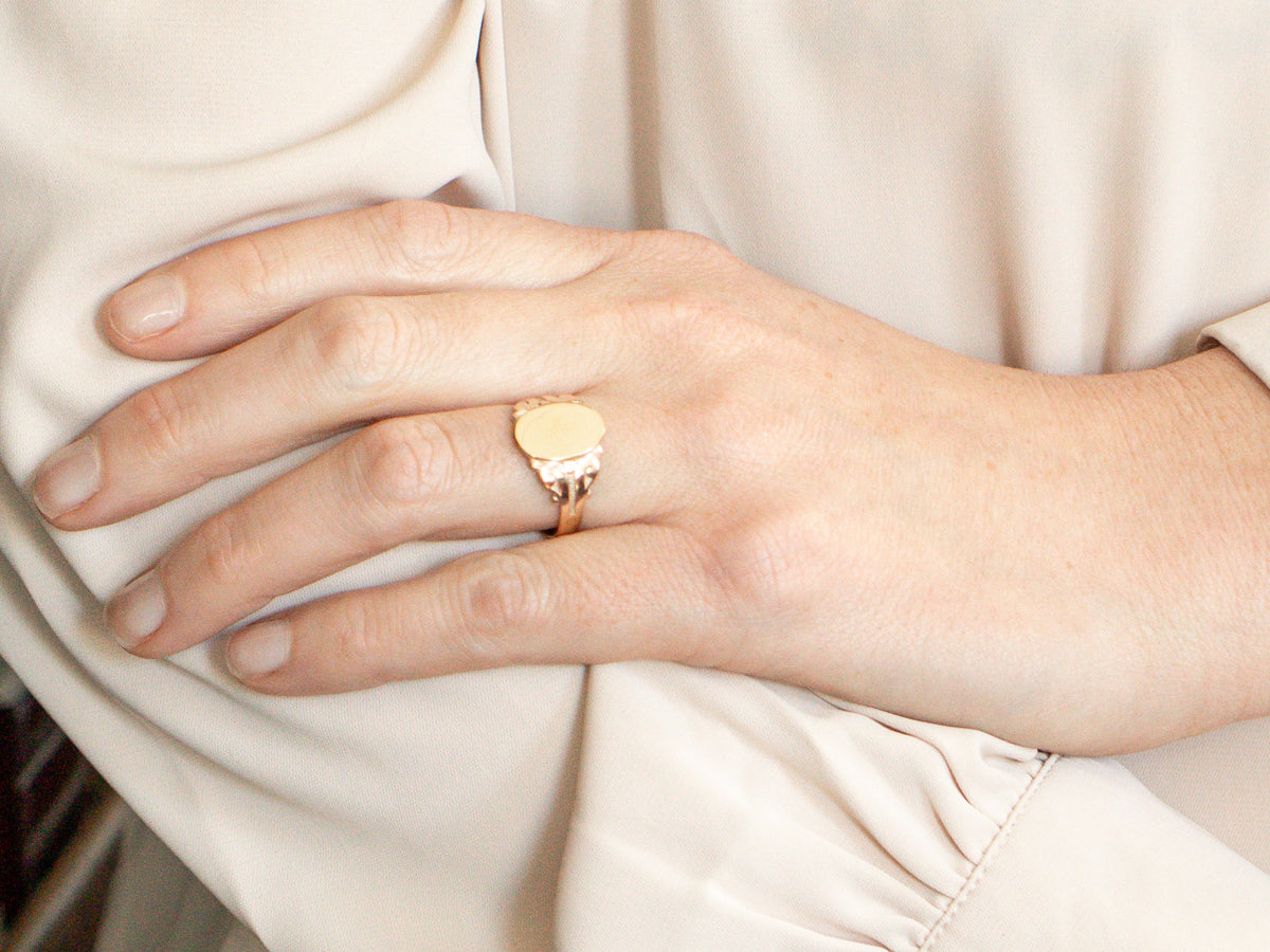 Scrolling Shoulders Vintage Gold Signet Ring