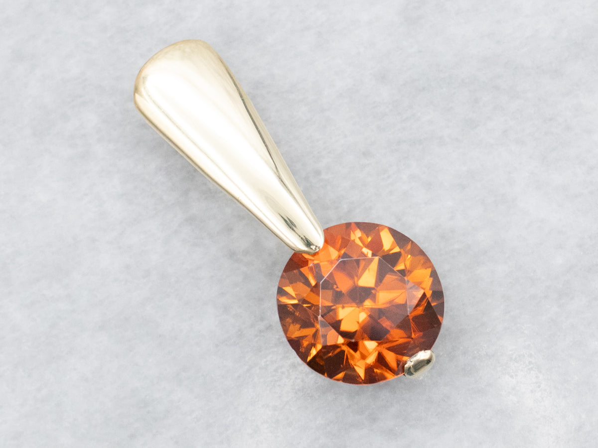 Sleek Modernist Orange Zircon Drop Pendant