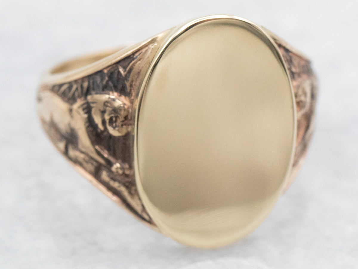 Antique Gold Lion Signet Ring