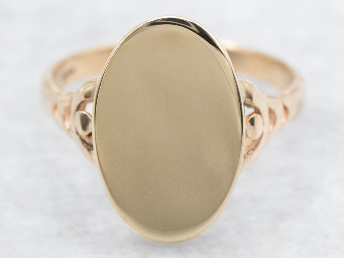 Elongated Oval Signet Ring in Polished Yellow Gold