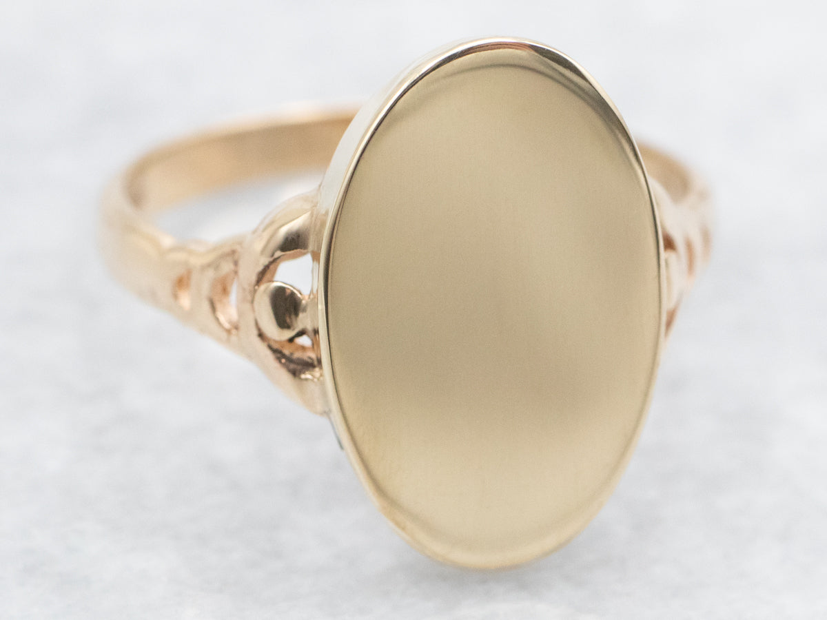 Elongated Oval Signet Ring in Polished Yellow Gold