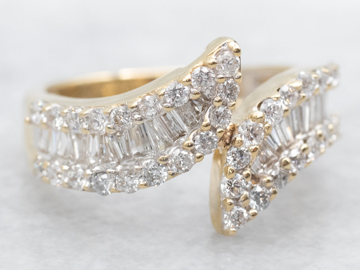 Baguette and Brilliant Diamond Bypass Ring