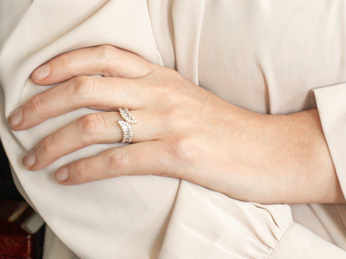 Baguette and Brilliant Diamond Bypass Ring