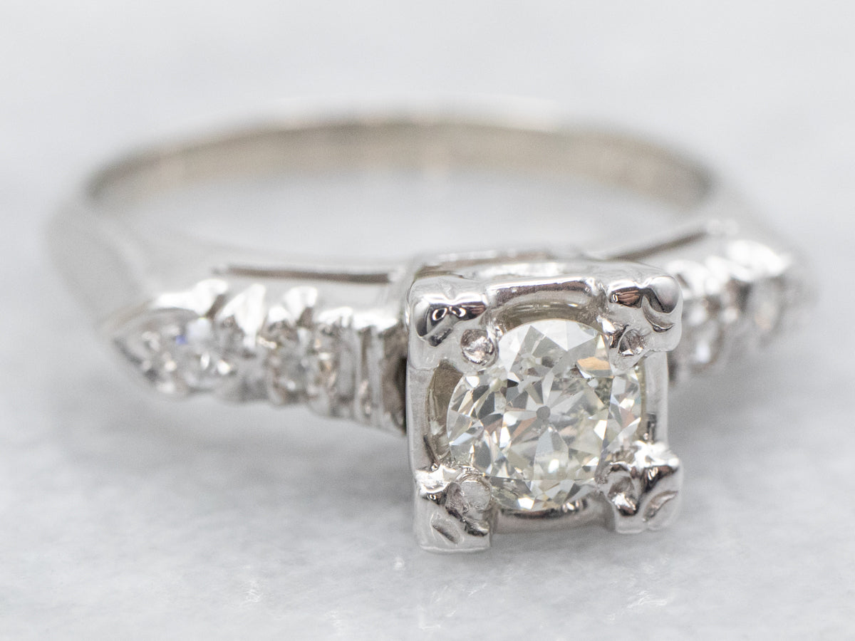 Retro European Cut Diamond Engagement Ring