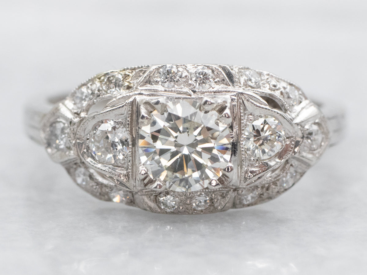 Late Art Deco Platinum Diamond Engagement Ring