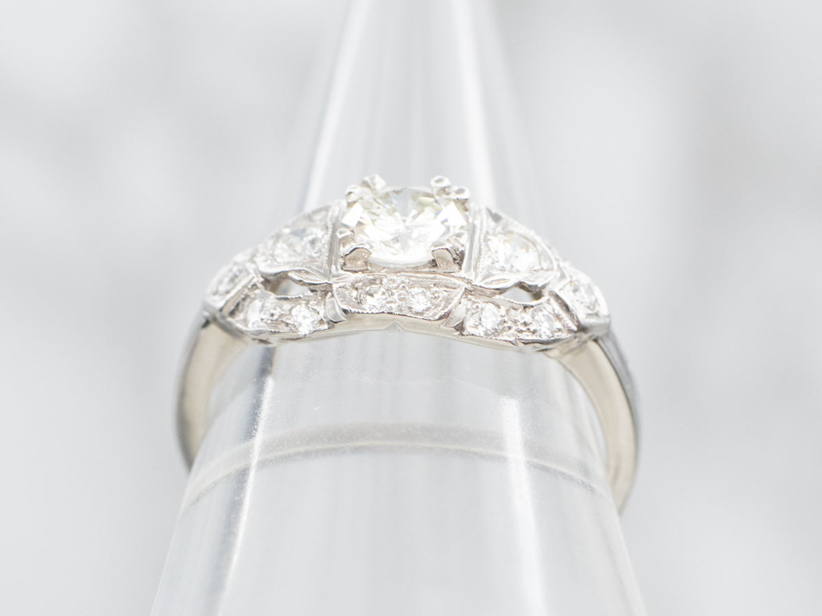 Late Art Deco Platinum Diamond Engagement Ring