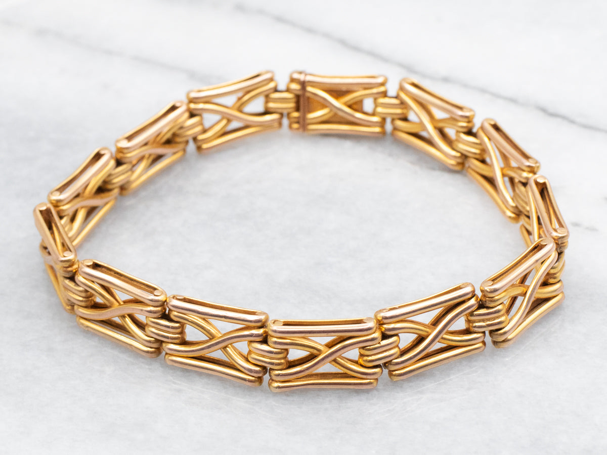 Vintage Gold X Link Bracelet with Box Clasp