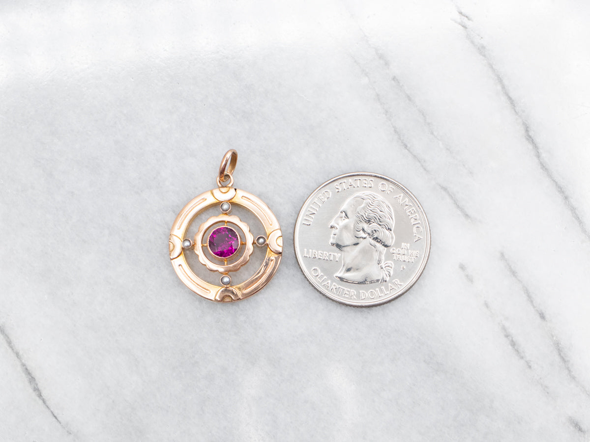 Victorian Rhodolite Garnet and Seed Pearl Pendant