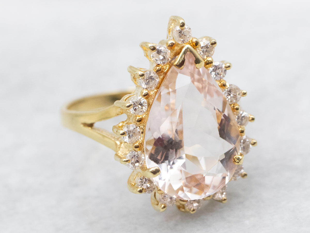 Modern Morganite and Diamond Halo Ring