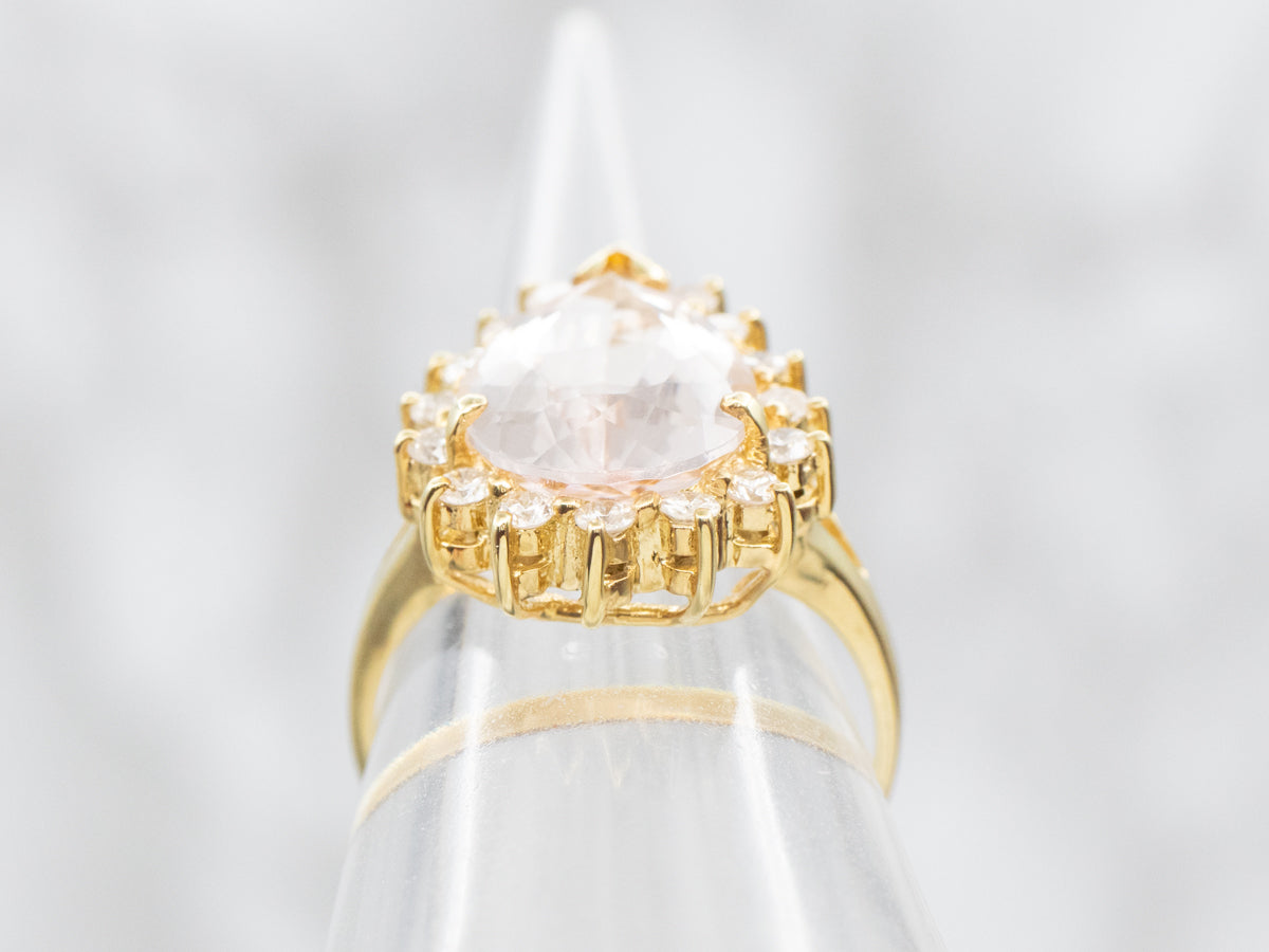 Modern Morganite and Diamond Halo Ring