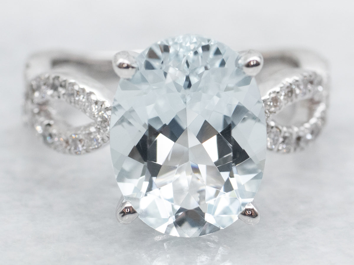 Modern Aquamarine and Looping Diamond Cocktail Ring