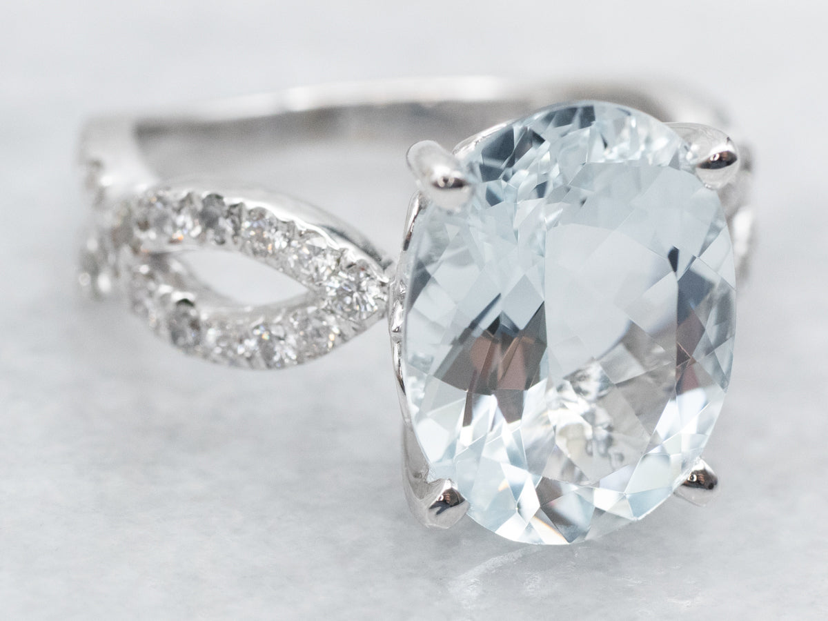 Modern Aquamarine and Looping Diamond Cocktail Ring