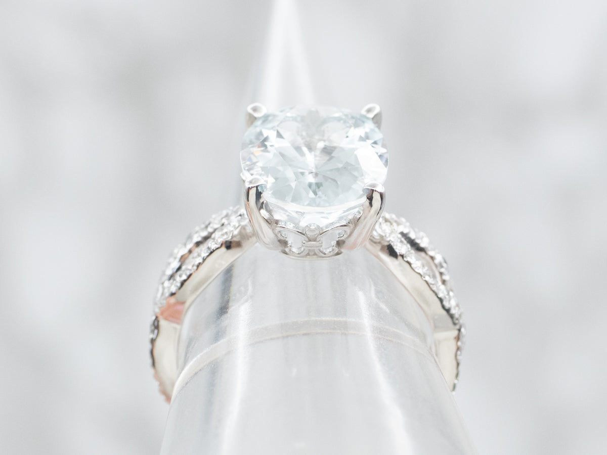 Modern Aquamarine and Looping Diamond Cocktail Ring