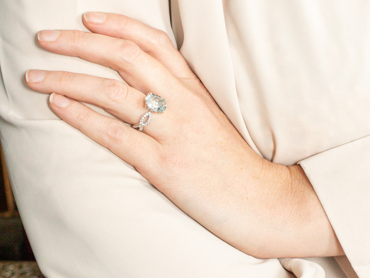 Modern Aquamarine and Looping Diamond Cocktail Ring