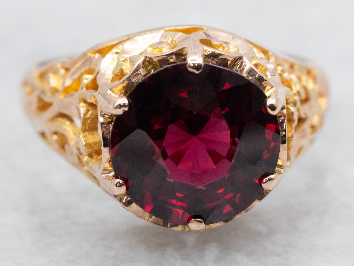 Scrolling Garnet Filigree Ring