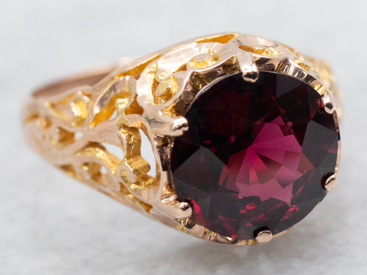 Scrolling Garnet Filigree Ring