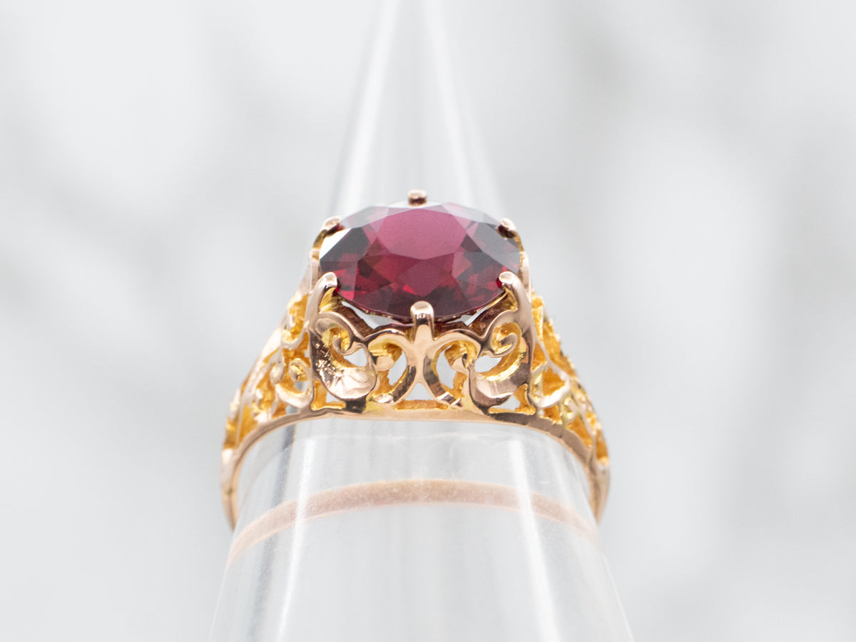 Scrolling Garnet Filigree Ring