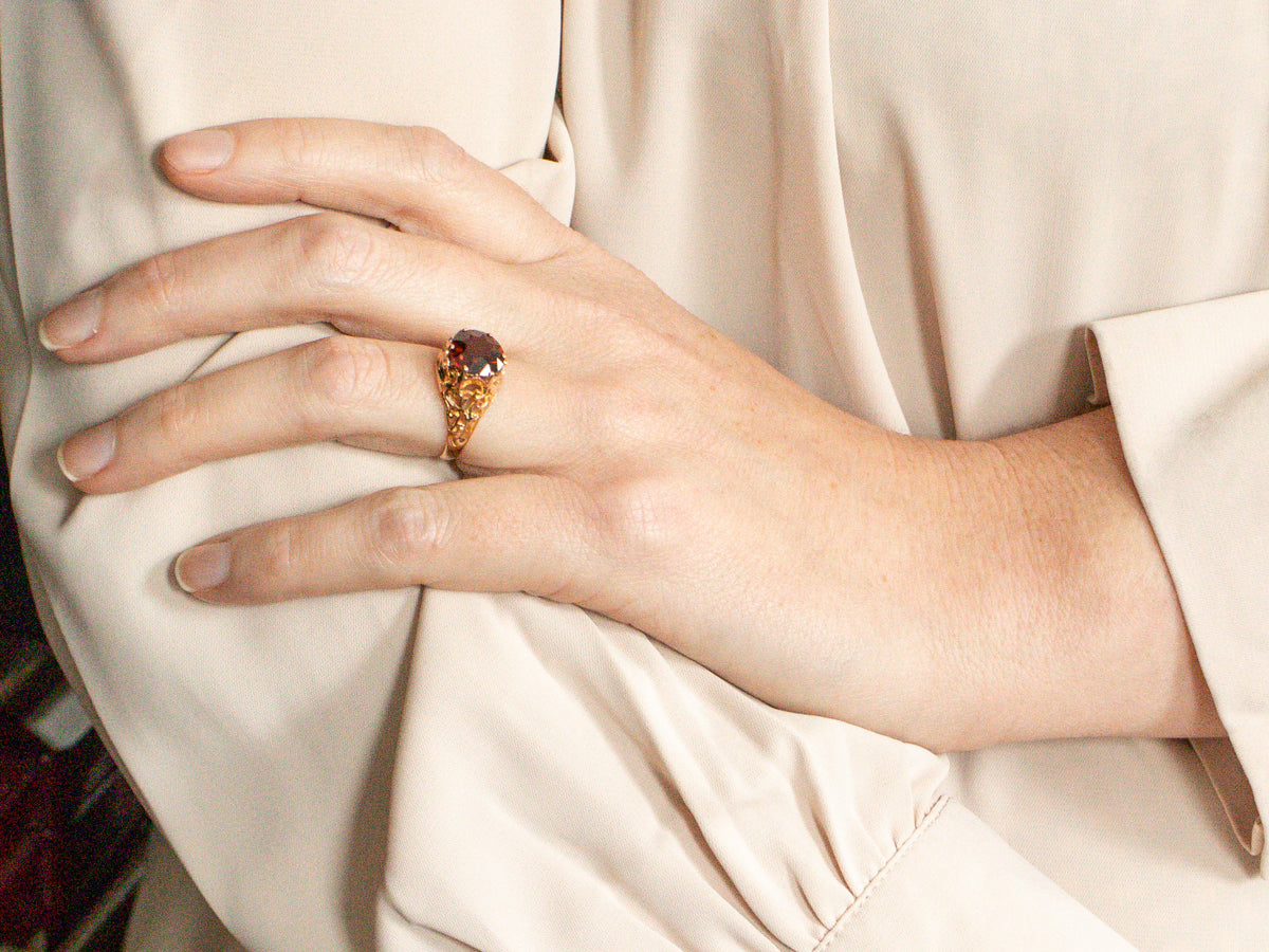 Scrolling Garnet Filigree Ring