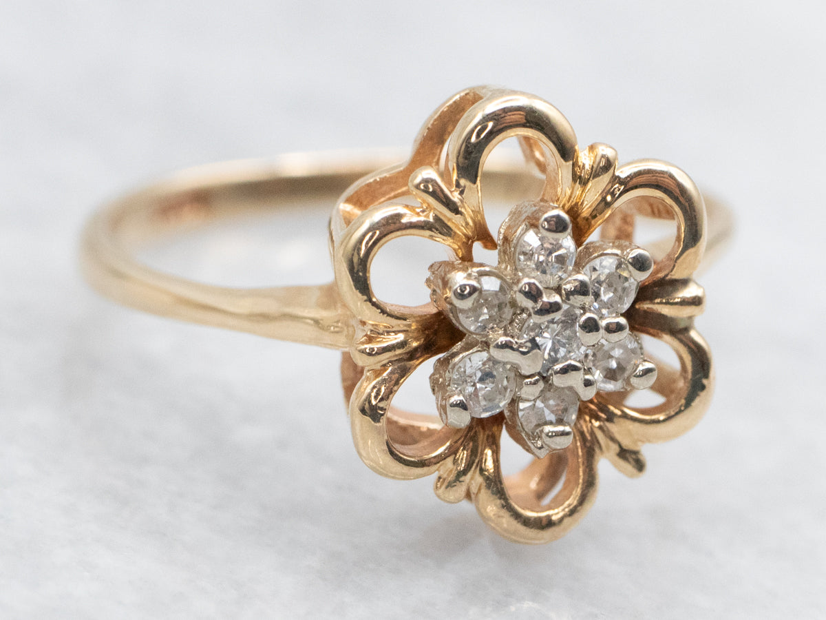 Two Tone Gold Floral Diamond Cluster Ring