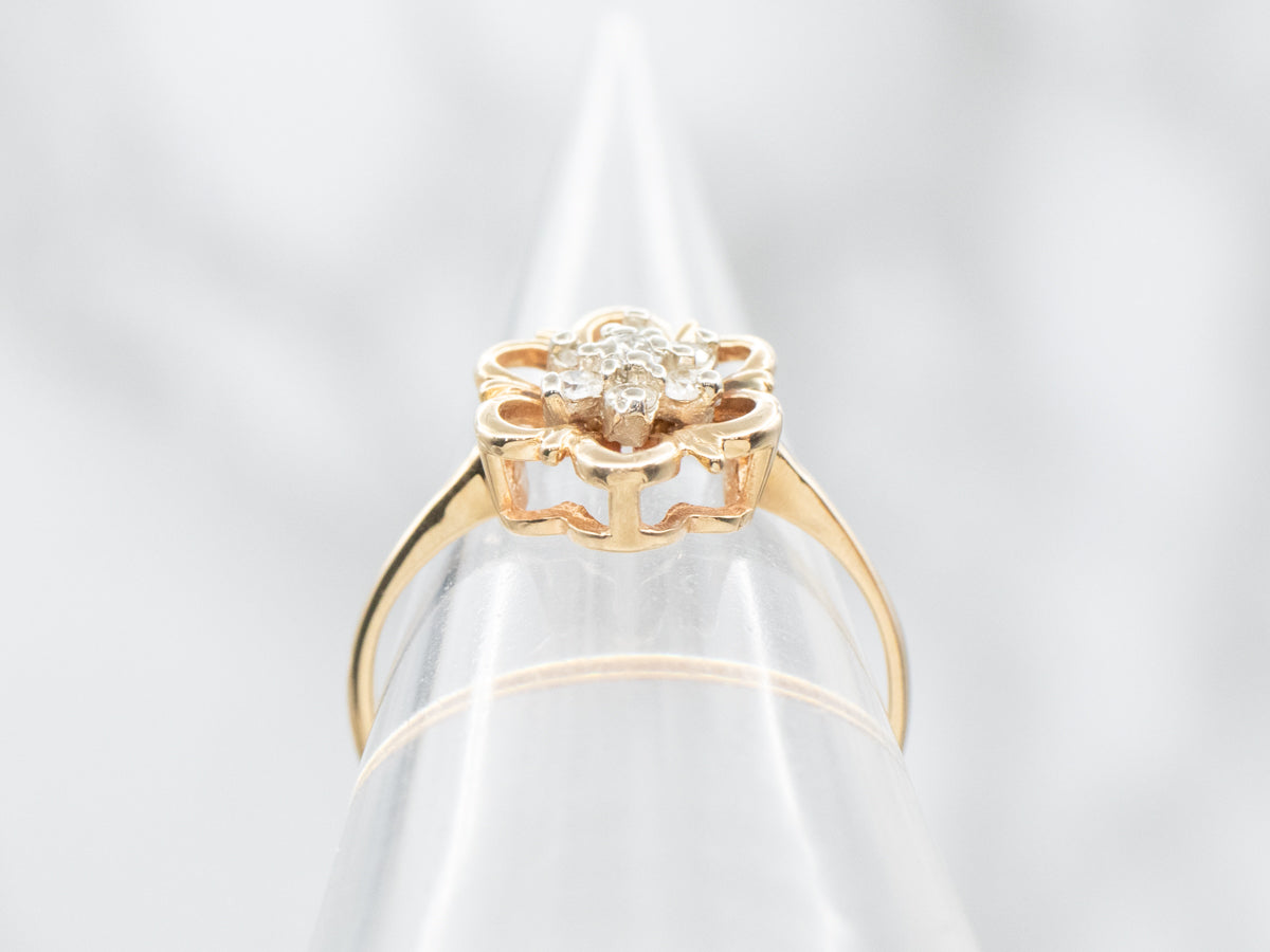 Two Tone Gold Floral Diamond Cluster Ring