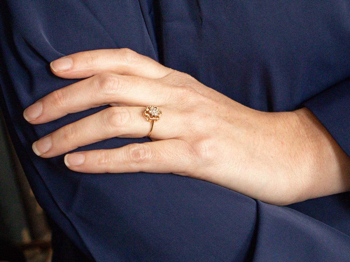 Two Tone Gold Floral Diamond Cluster Ring