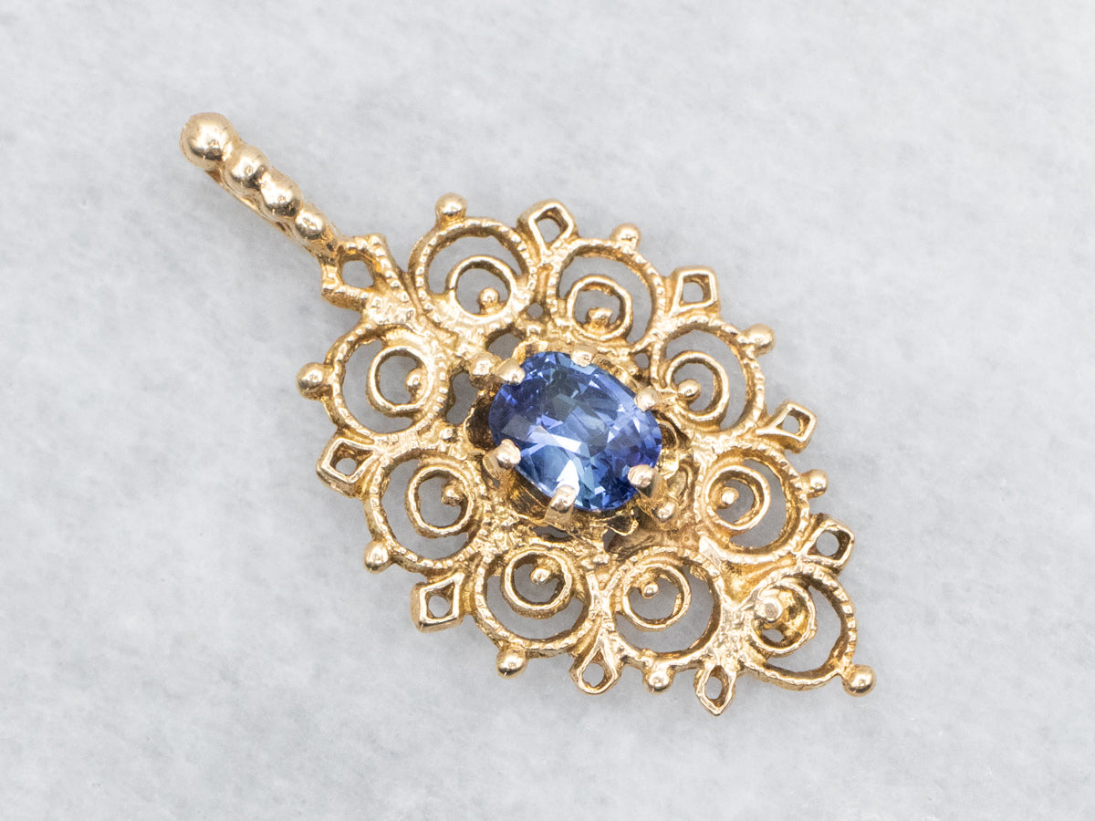 Ornate Gold Sapphire Filigree Pendant