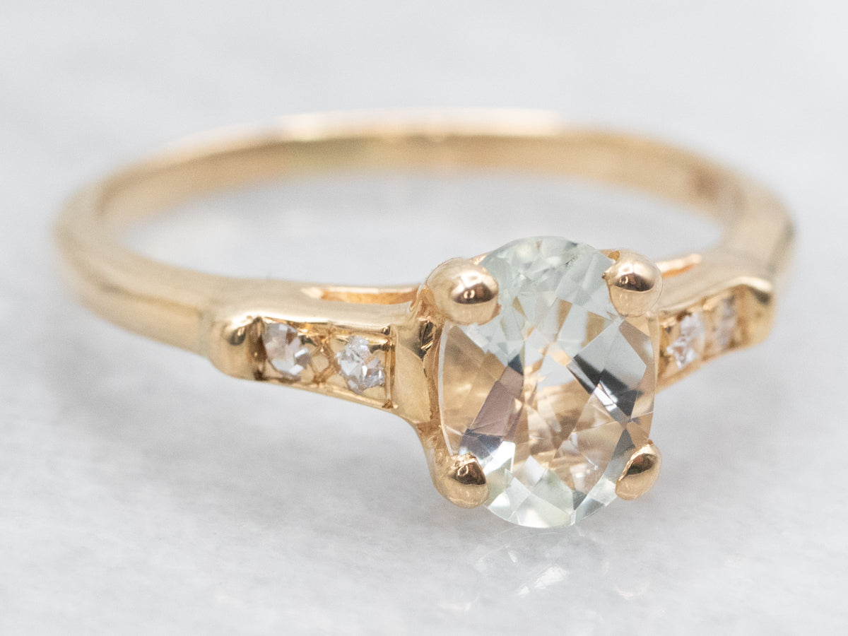 Pale Green Quartz and Diamond Vintage Ring