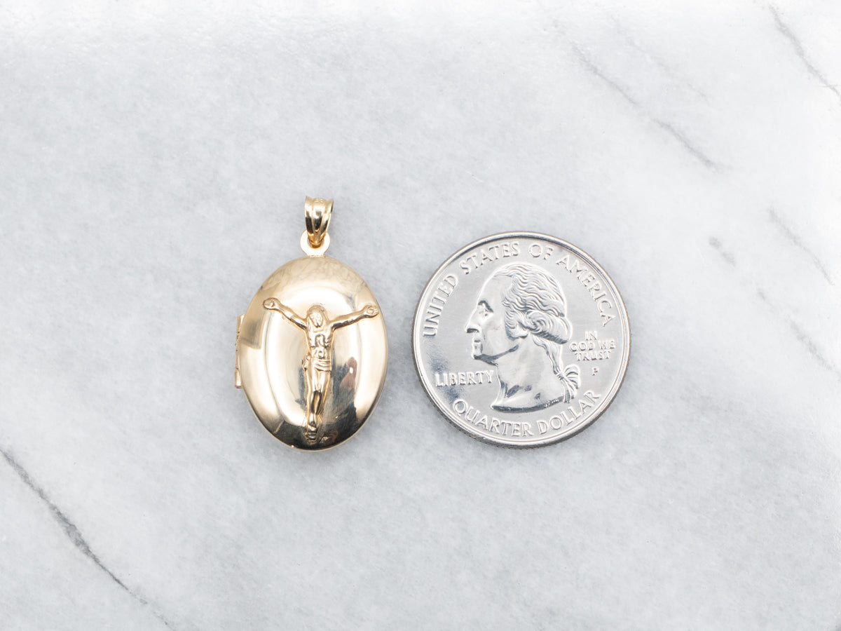 Polished Gold Crucifix Locket