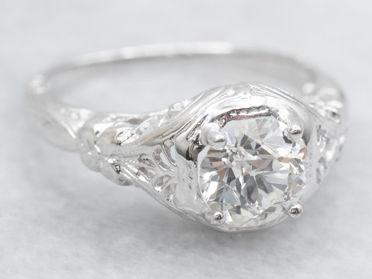 Art Deco Old Mine Cut Diamond Solitaire Engagement Ring