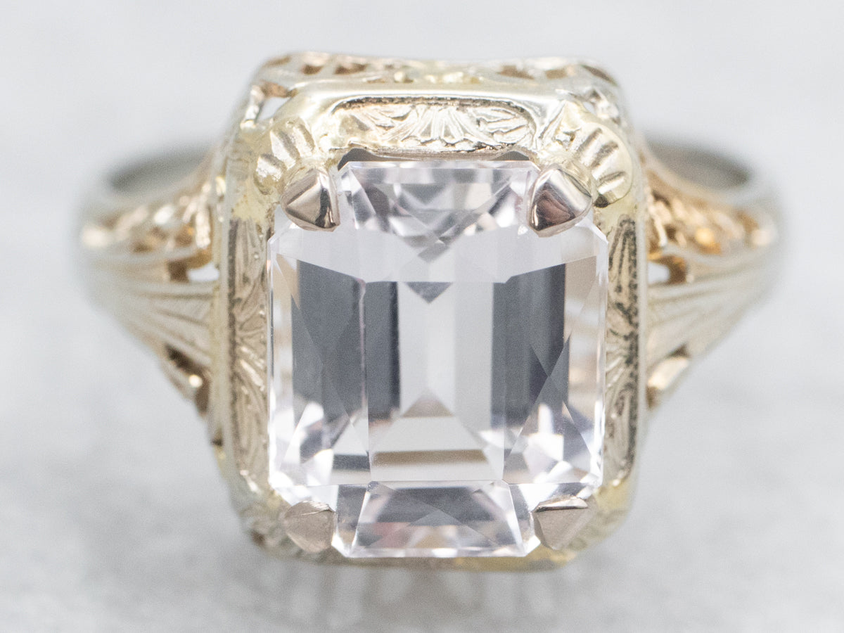 Art Deco Kunzite Solitaire Ring