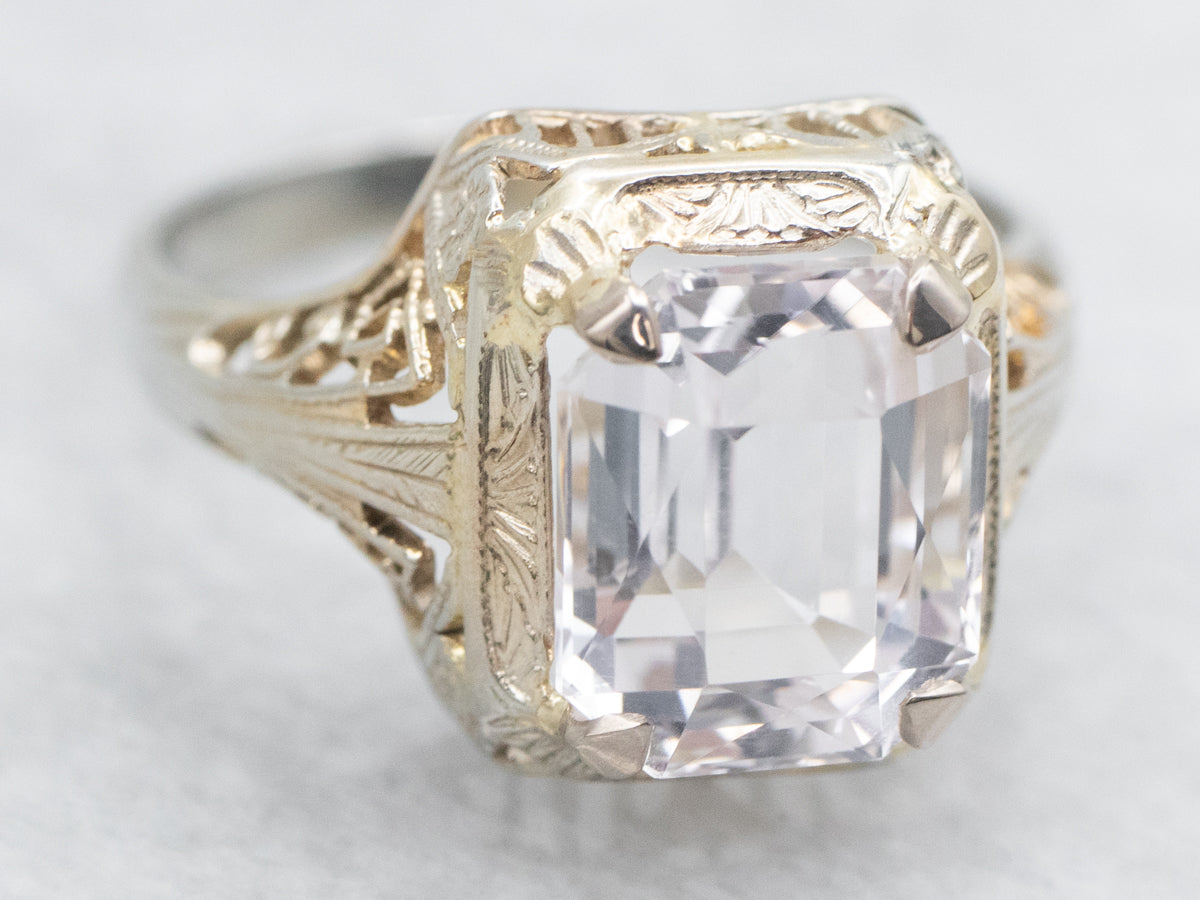 Art Deco Kunzite Solitaire Ring