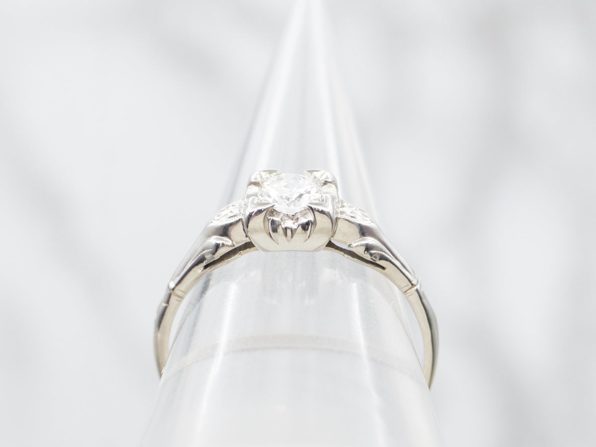 Retro Era European Cut Diamond Solitaire Engagement Ring