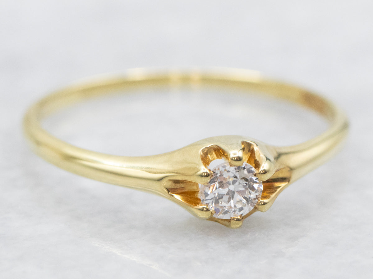 Small Antique European Cut Diamond Solitaire Engagement Ring