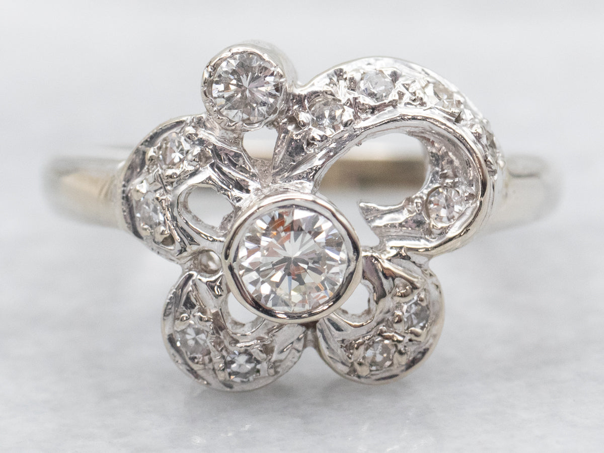 Retro Swirling Diamond Cocktail Ring