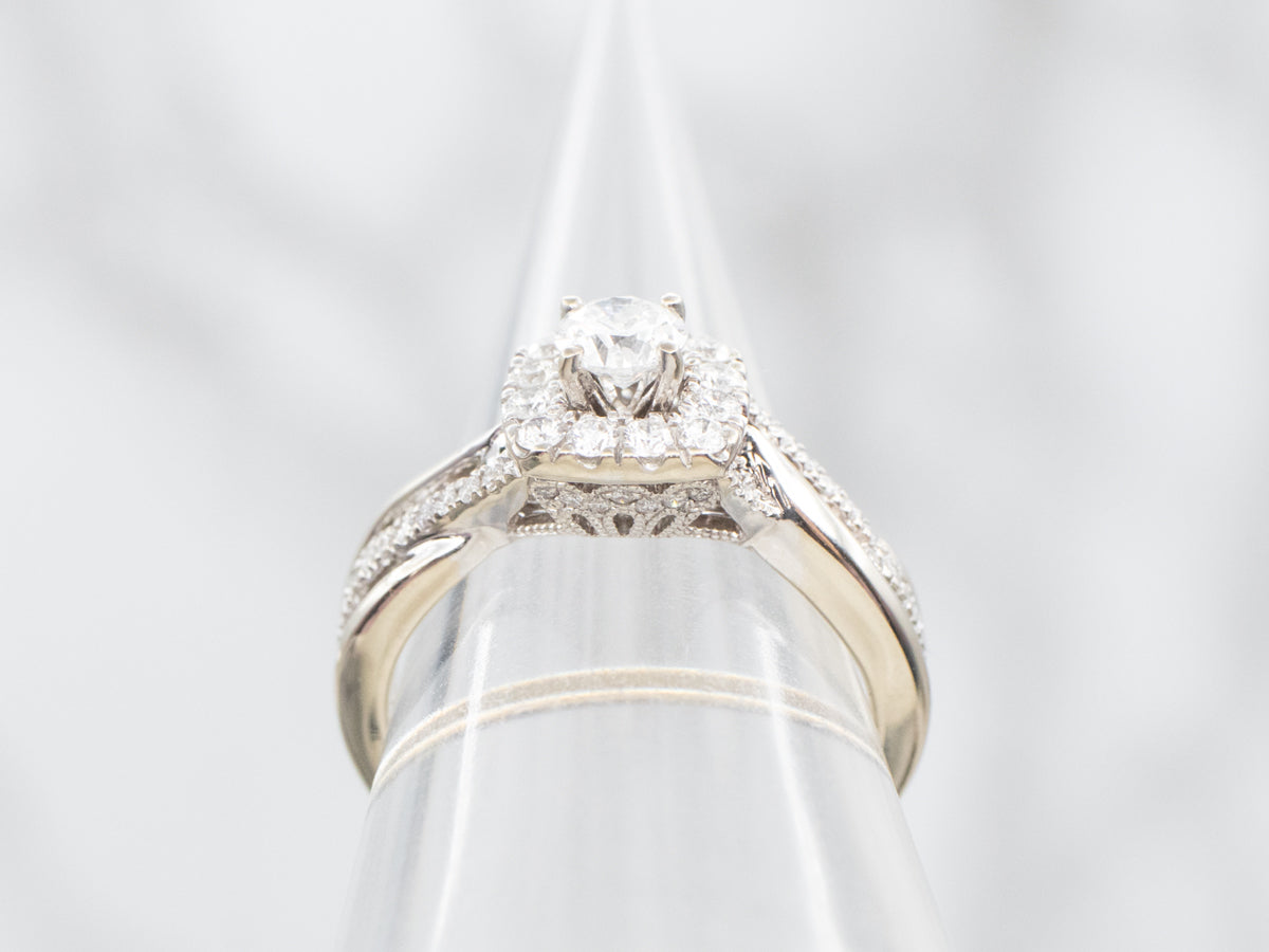 Woven Diamond Halo Modern Engagement Ring