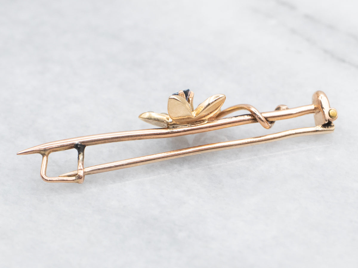 Antique Gold Sapphire and Seed Pearl Bar Pin